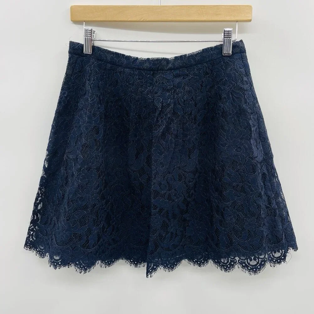 J Crew Womens Size 0 Lace Overlay Eyelash Above the Knee Skirt in Blue $148 1544